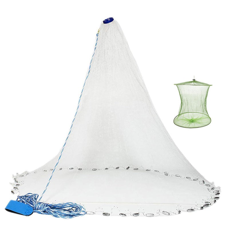 Yeahmart Handmade American Saltwater Fishing Case Net with Heavy Duty Real Zinc Sinker Weights for Bait Trap Fish 6Ft Radius, 3/8 Inch Mesh Size - Image 1